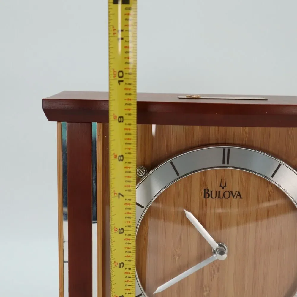 Bulova Empire Bamboo Mantel Clock Quartz 9.5 x 10 Inches Brown Silver